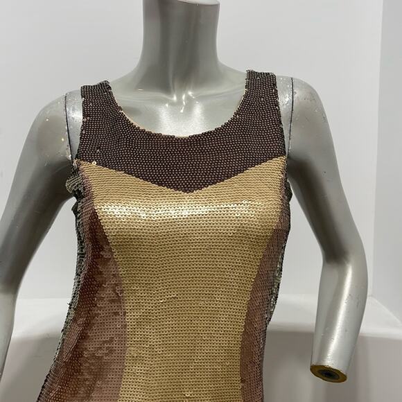 Sheri Bodell Sequined Gold Brown Cocktail Mini Dress Size S BNWT - Picture 5 of 15